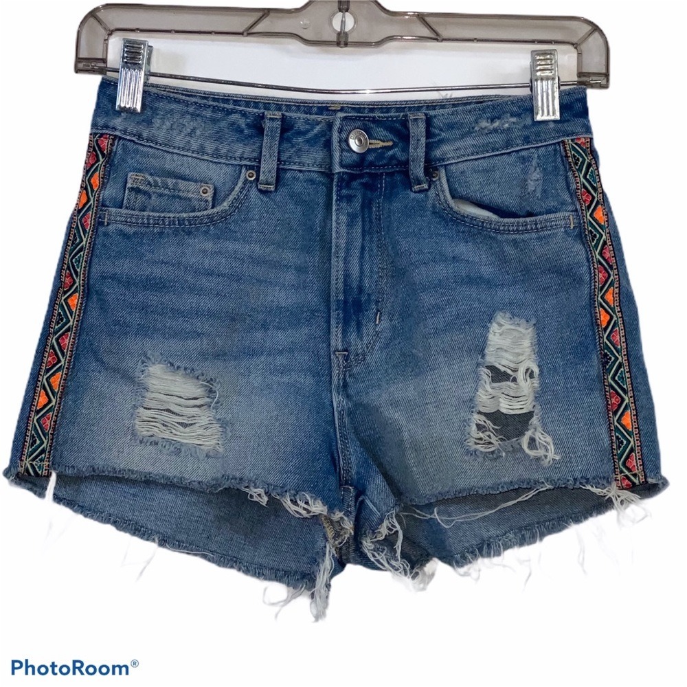 H&M Coachella Distressed Holes Blue Jean Shorts 2